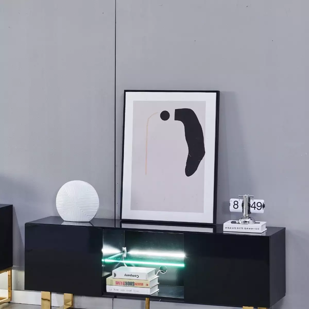 Meuble TV Alya Bois Laqué Pied Noir